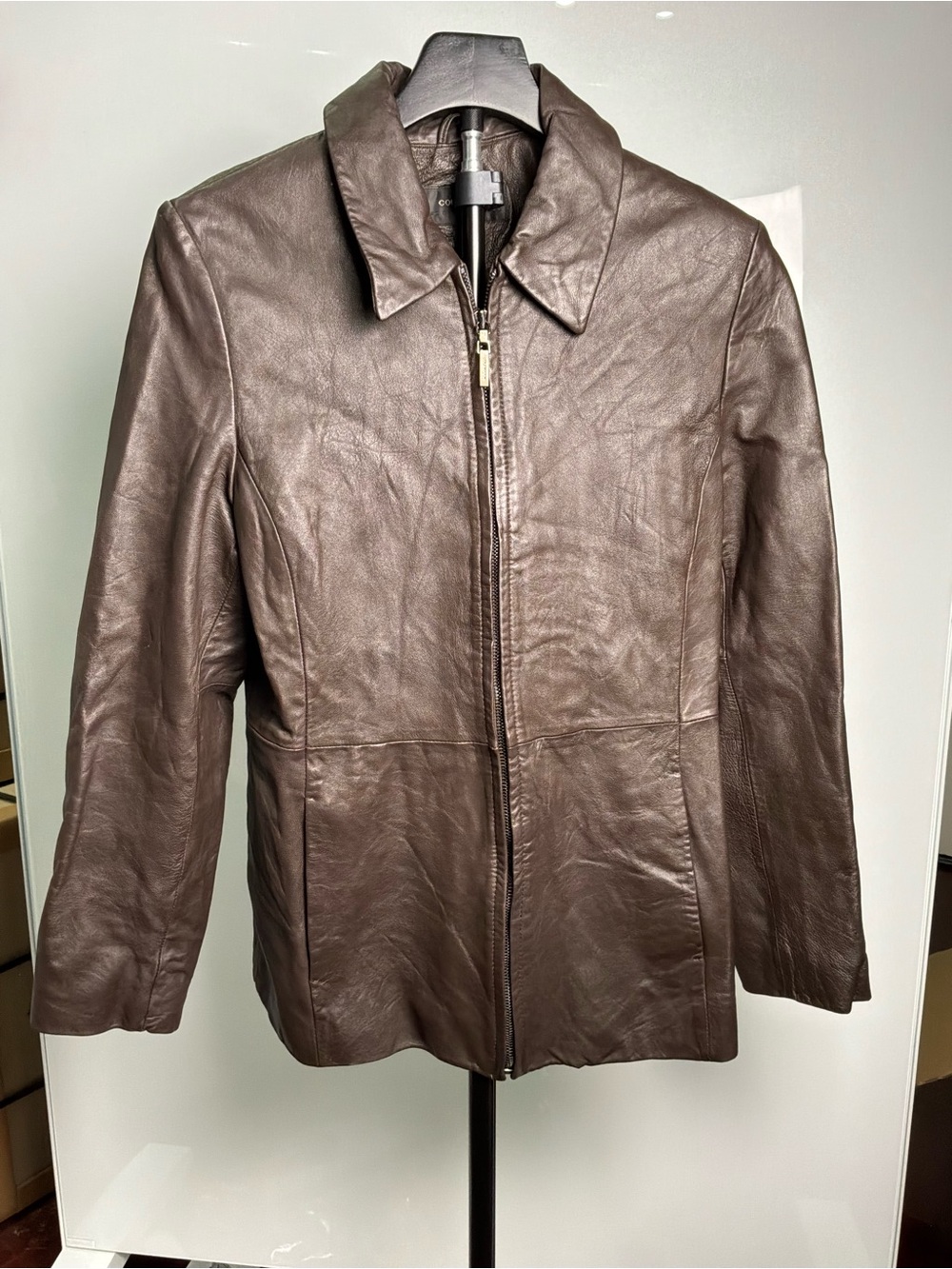 Colebrook Women's Small Brown 100% Genuine Leather Zip-Front Jacket